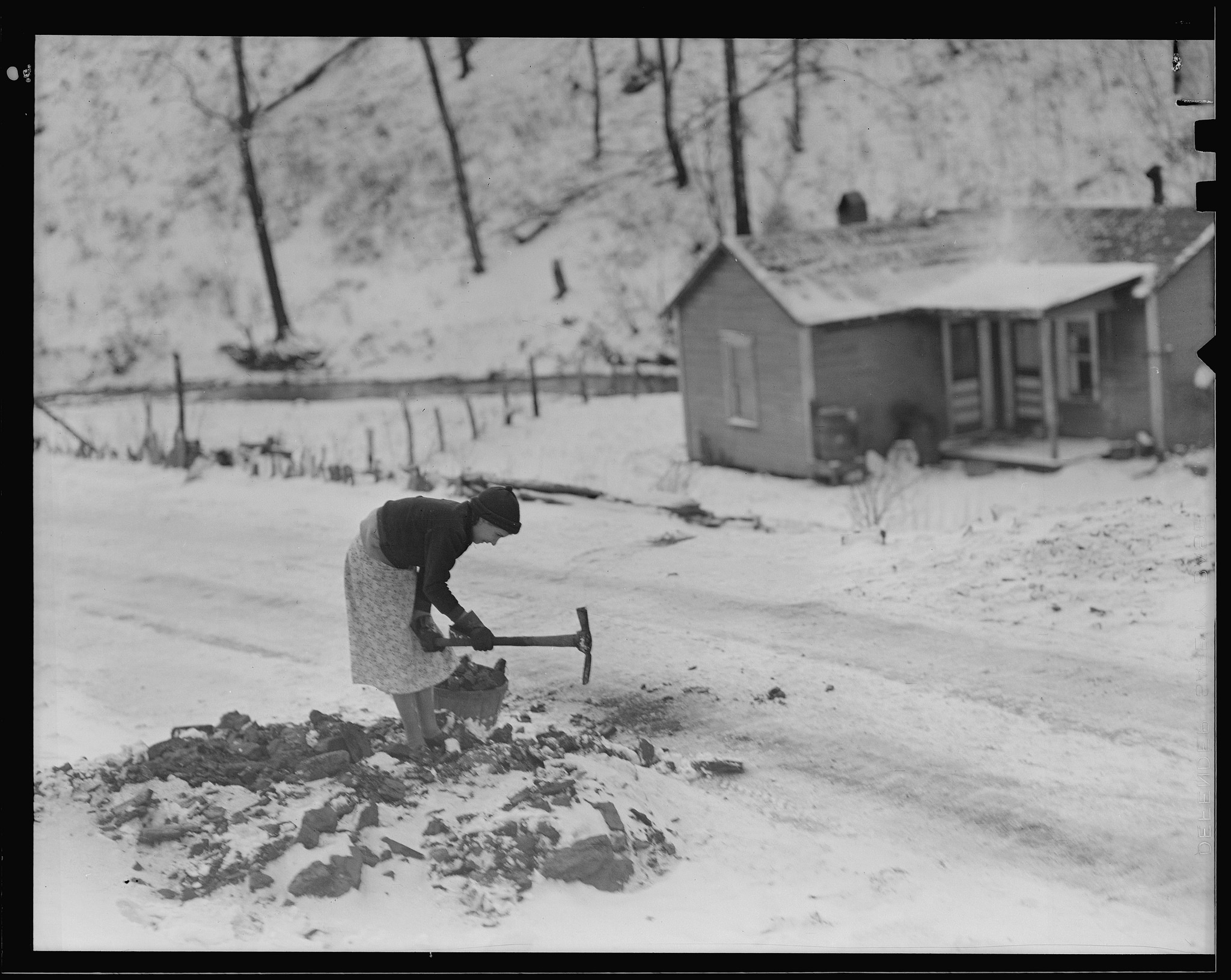 Great depression recession woman gathering coal