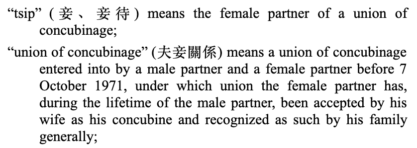 Concubine definition in Hong Kong inheritance ordinance